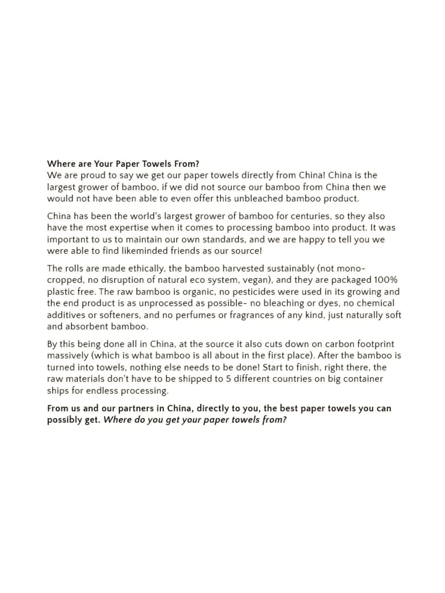 Panda Eco Paper | Bamboo Paper Towels Sample - Homeland Harvest