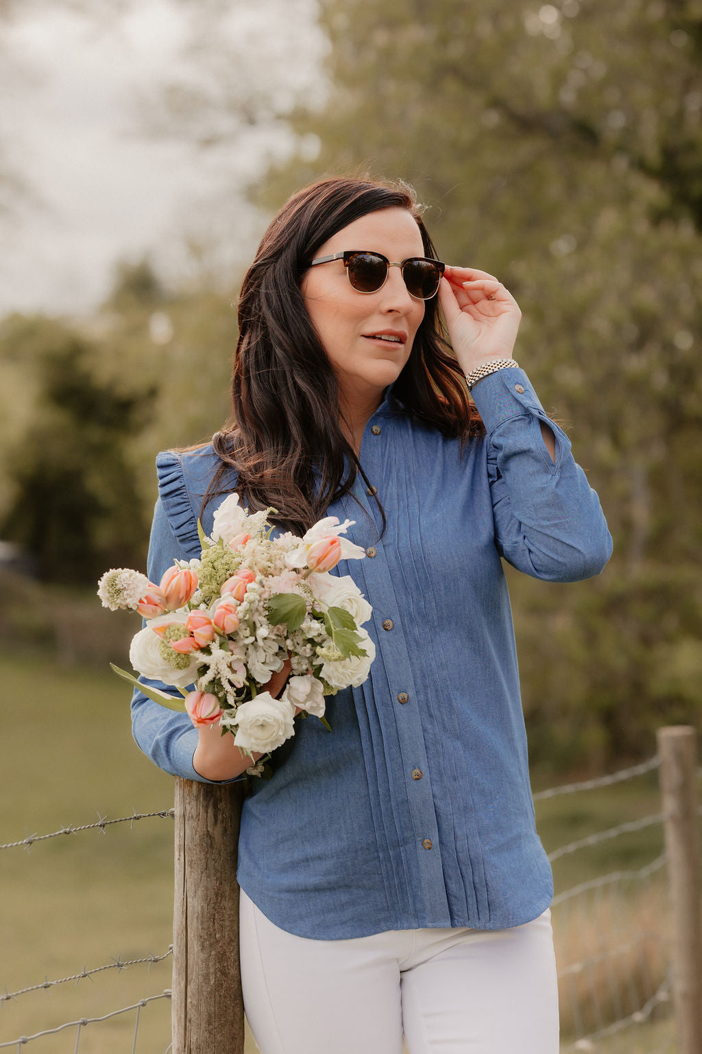 Charlotte Long-Sleeve Cotton Blouse – Dungaree Blue - Homeland Harvest