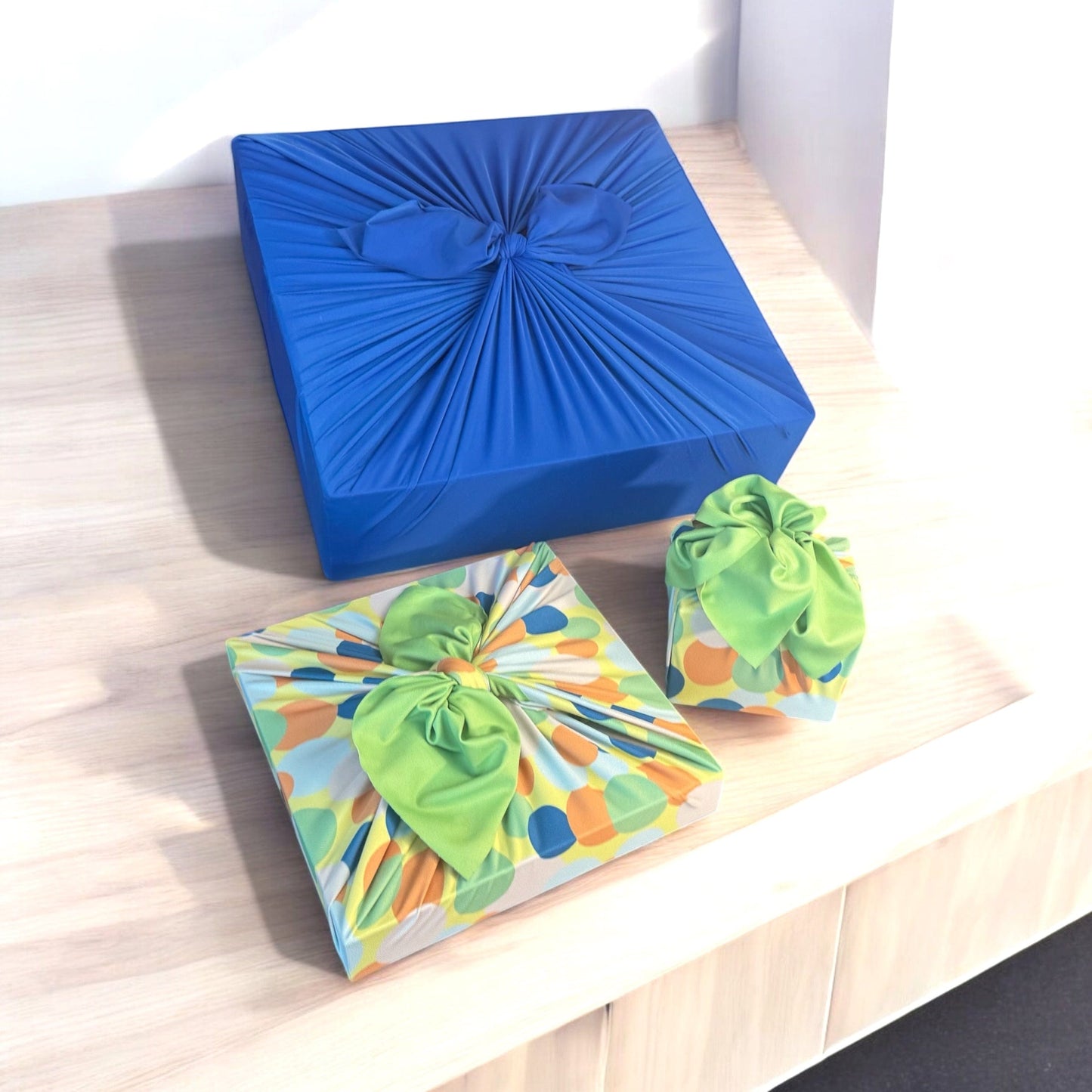 Set of 3 (S, L, XL) Reusable Cloth Furoshiki Gift Wrap | Polka Dot & Deep Blue - Homeland Harvest