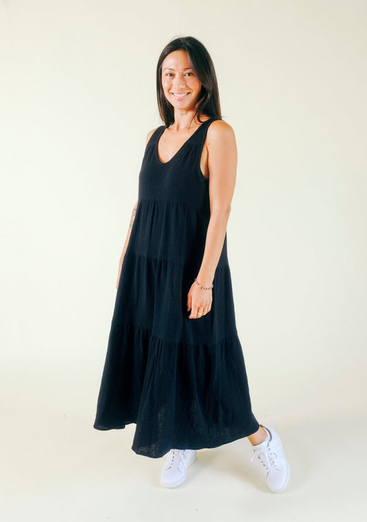 Teresa Tiered Tank Dress - Black - Homeland Harvest