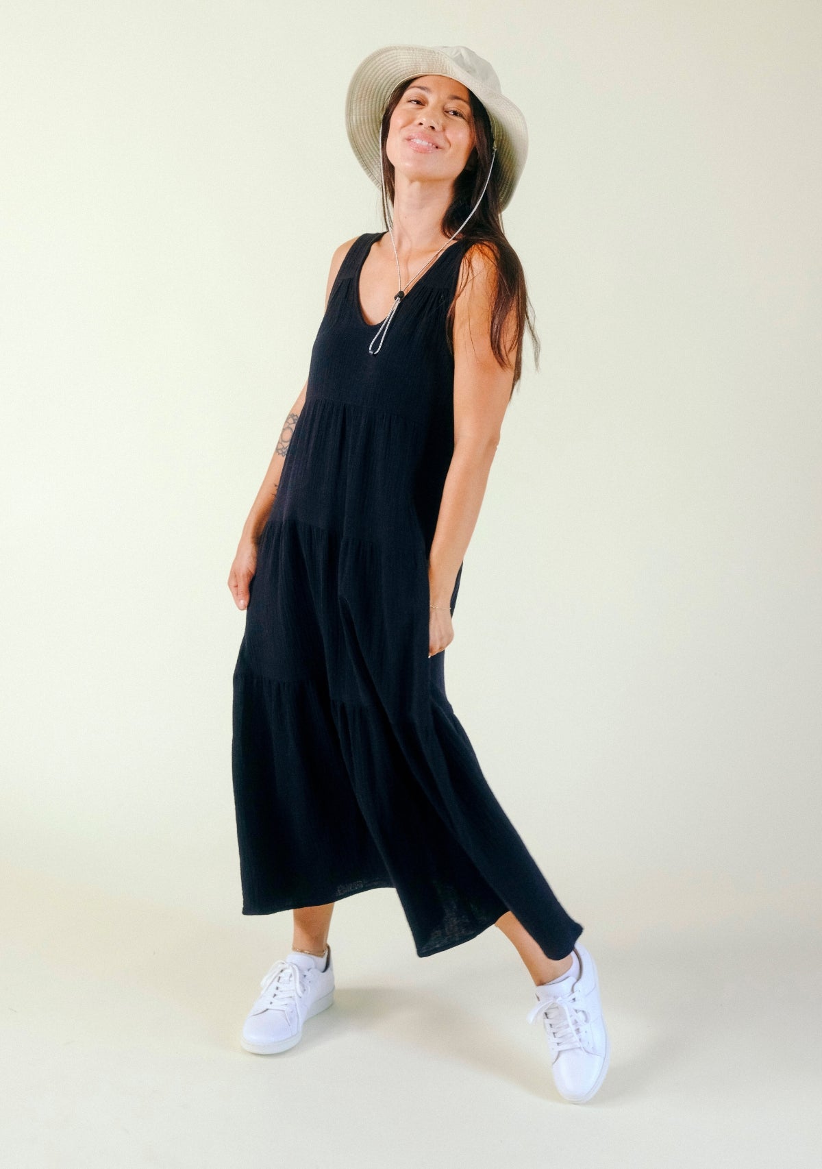 Teresa Tiered Tank Dress - Black - Homeland Harvest