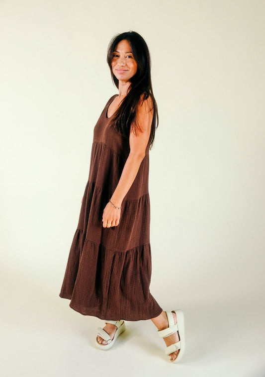 Teresa Tiered Tank Dress - Chicory Coffee - Homeland Harvest