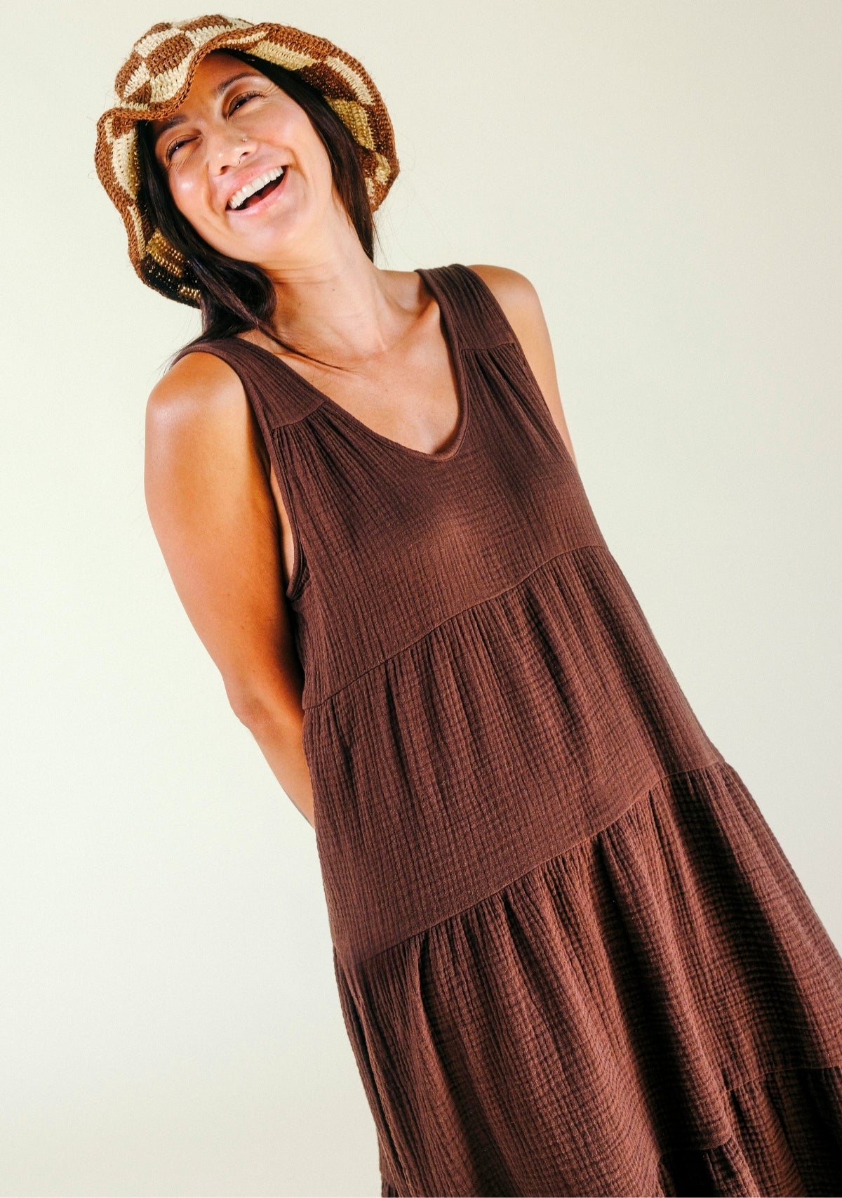 Teresa Tiered Tank Dress - Chicory Coffee - Homeland Harvest