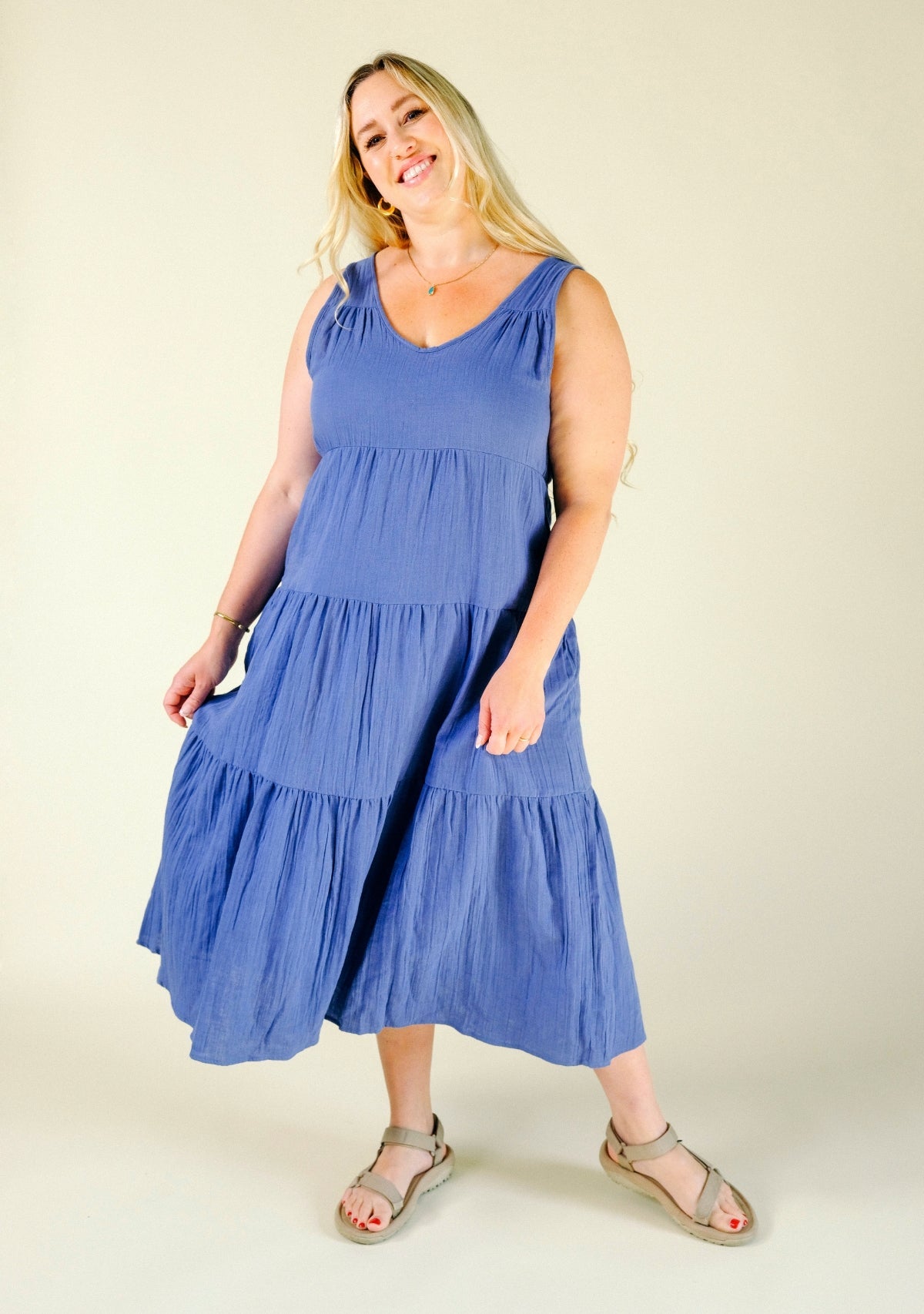 Teresa Tiered Tank Dress - Ocean - Homeland Harvest