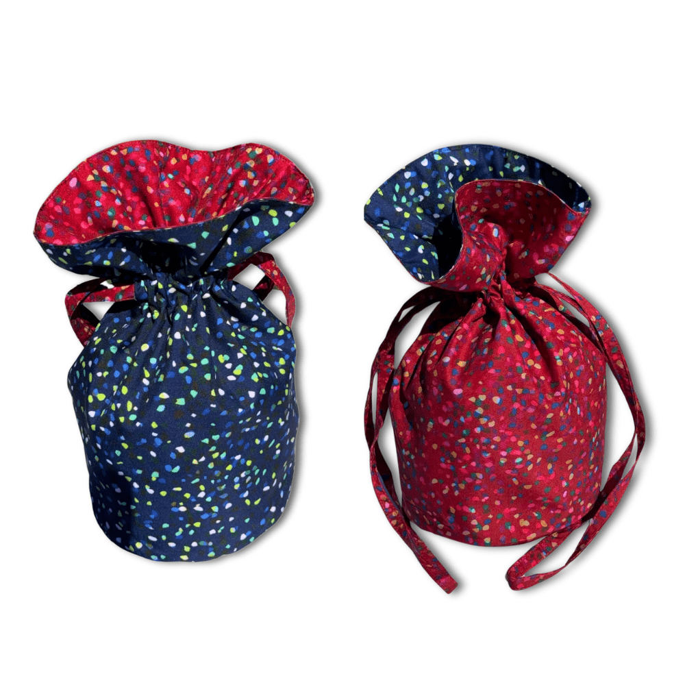 Medium Reusable Fabric Gift Bag | Blue & Red Confetti - Homeland Harvest
