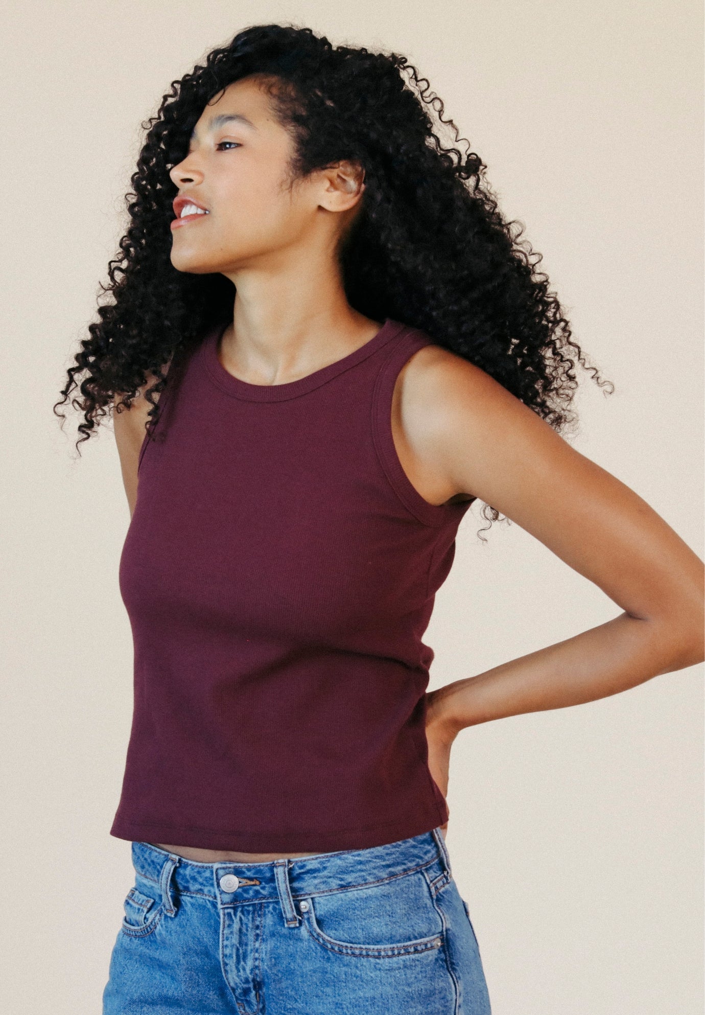 Charlie Ribbed Organic Cotton Tank - Port - Homeland Harvest