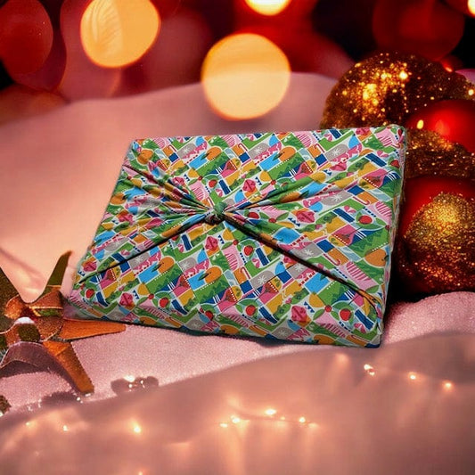 Extra Large Reusable Cloth Furoshiki Gift Wrap | Holiday Shapes & Snow - Homeland Harvest