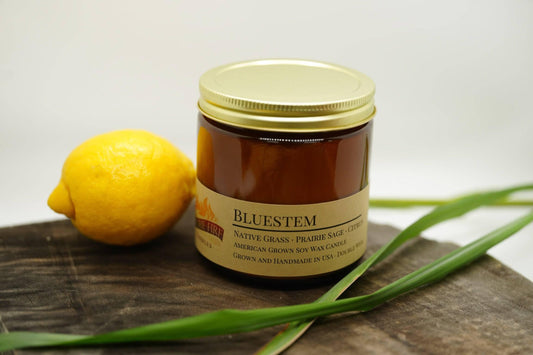 Bluestem Soy Wax Candle | 16 oz Double Wick Amber Apothecary Jar Candle