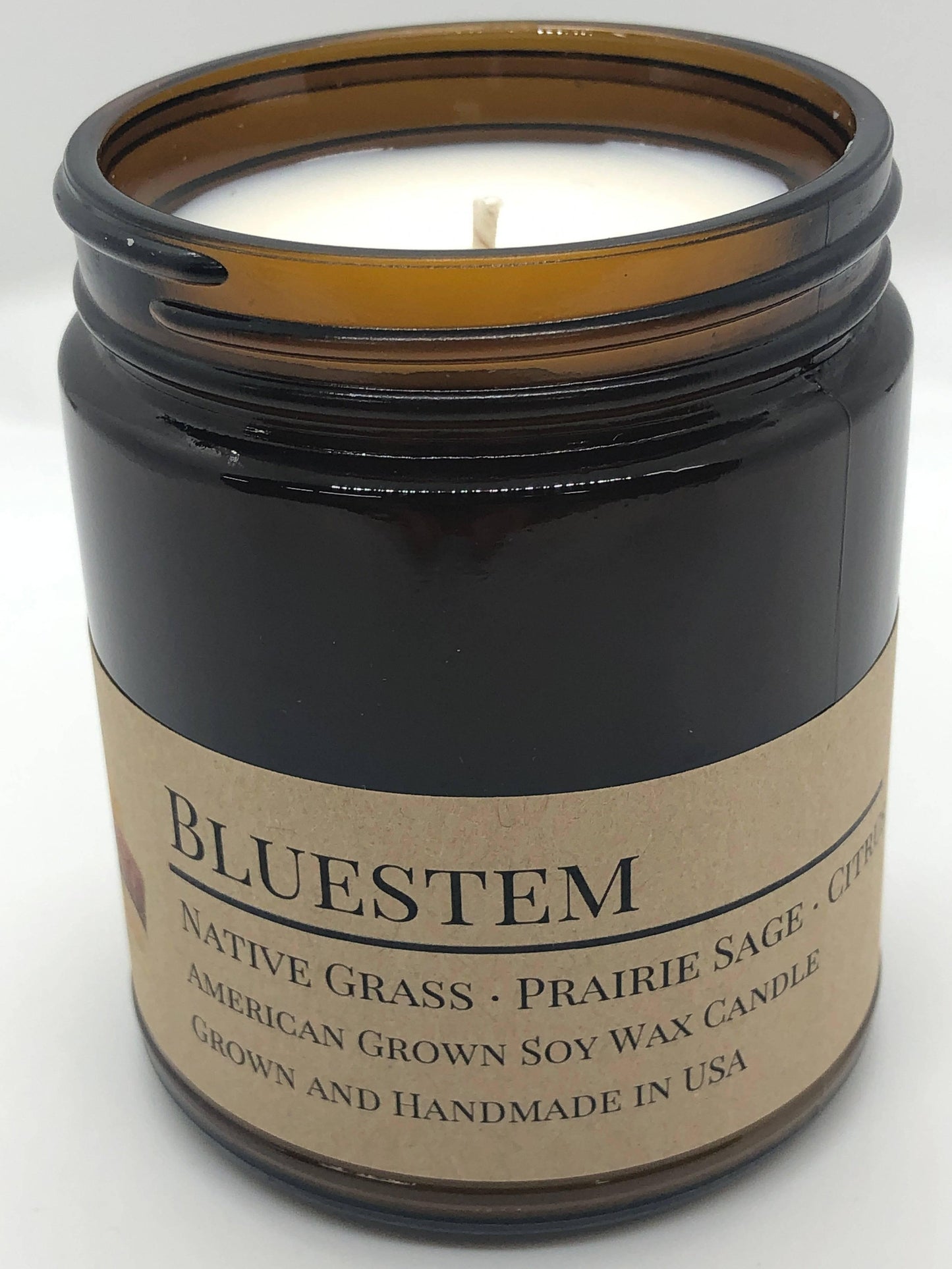 Bluestem Soy Wax Candle | 9 oz Amber Apothecary Jar