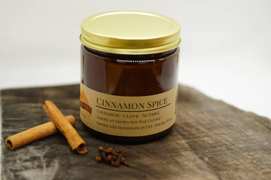 Cinnamon Spice Soy Wax Candle | 16 oz Double Wick Amber Apothecary Jar