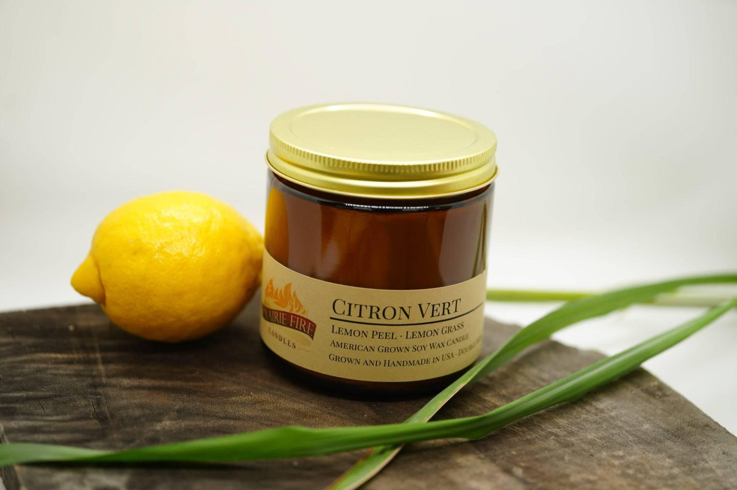 Citron Vert Soy Wax Candle | 16 oz Double Wick Amber Apothecary Jar