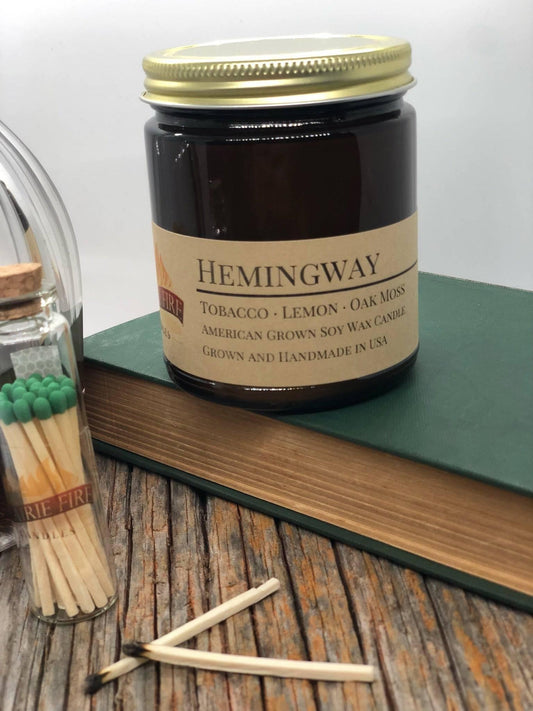 Hemingway Soy Wax Candle | 9 oz Amber Apothecary Jar