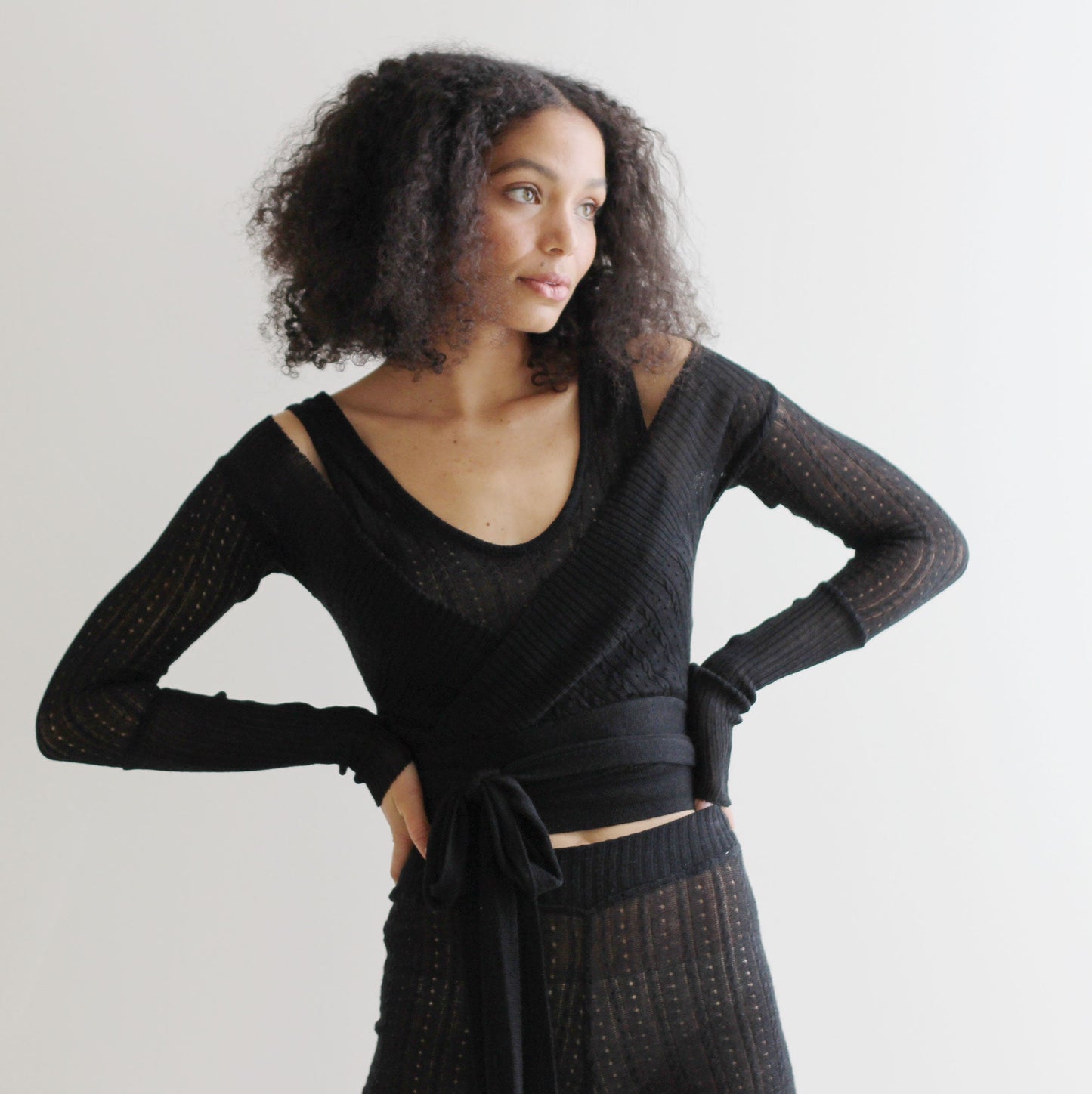 silk cashmere sweater set in sheer lacy pointelle - Homeland Harvest