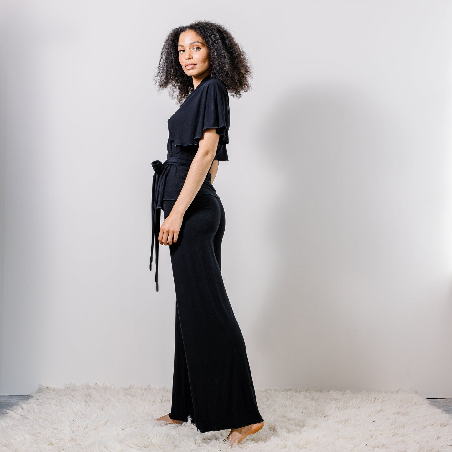 Bamboo Pajama Set including Wrap Bed Jacket and Wide Leg Foldover Pants - Homeland Harvest