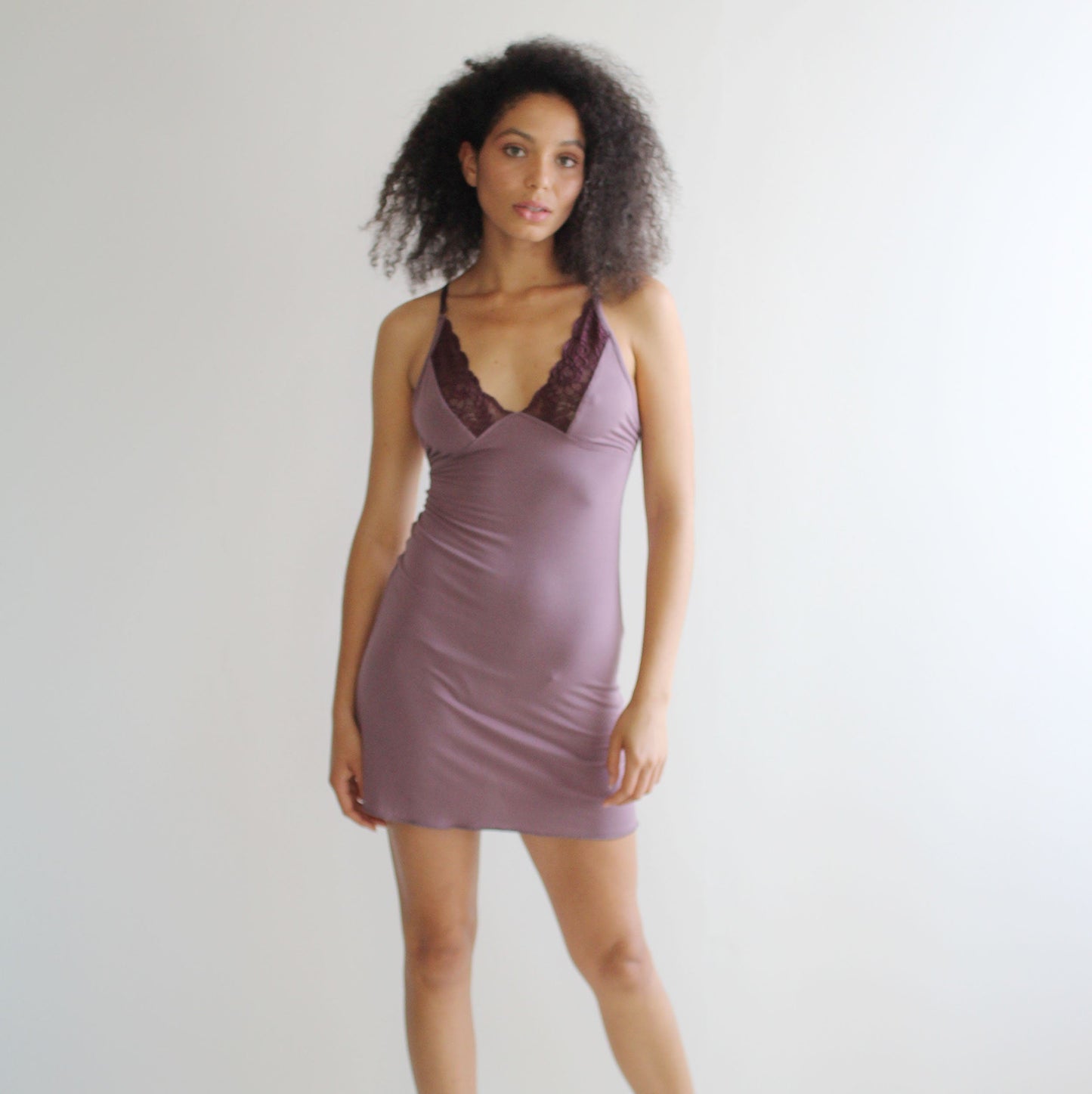 Nightgown in Soft Bamboo Jersey with Lace Trim - Homeland Harvest