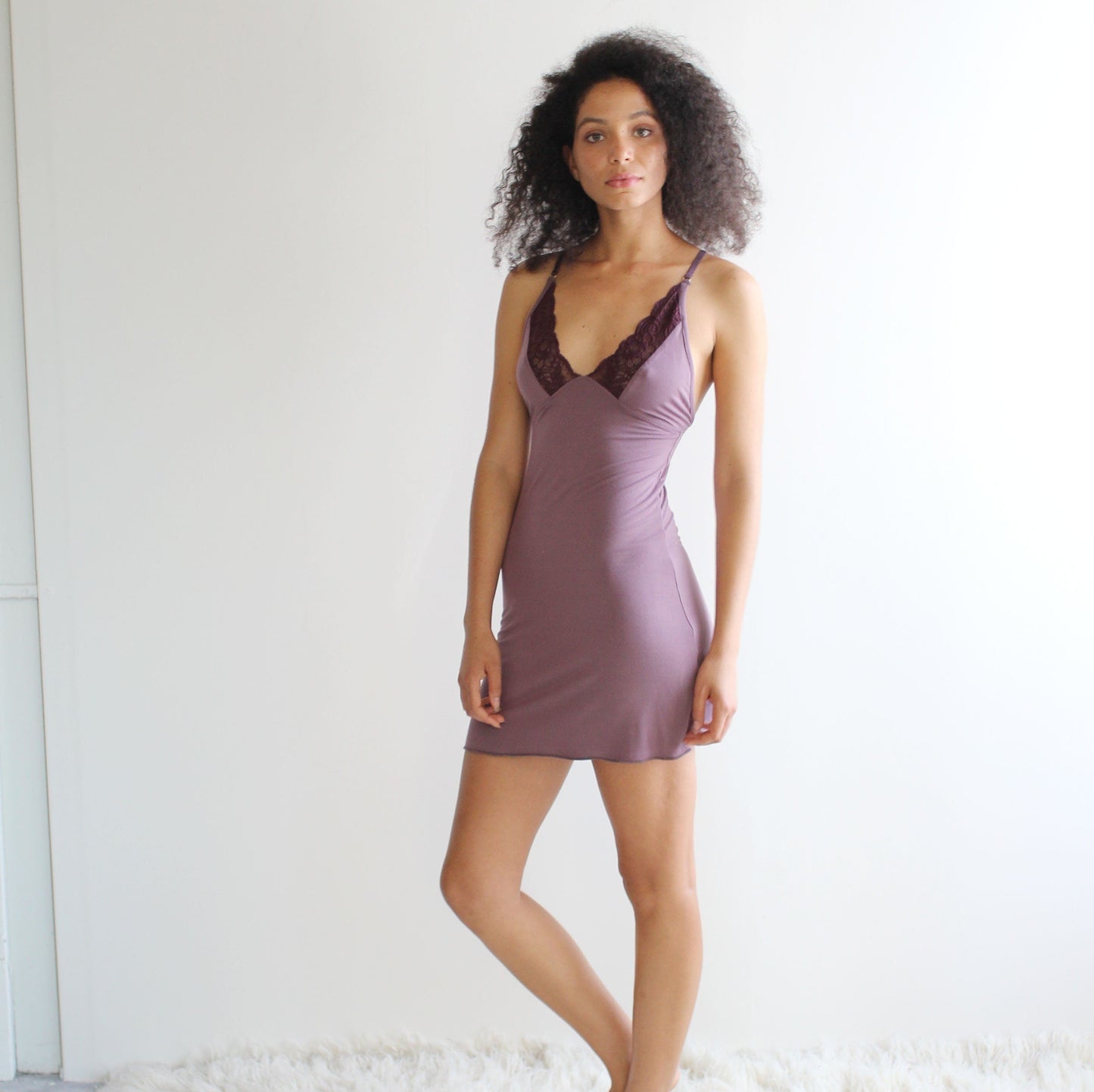 Nightgown in Soft Bamboo Jersey with Lace Trim - Homeland Harvest