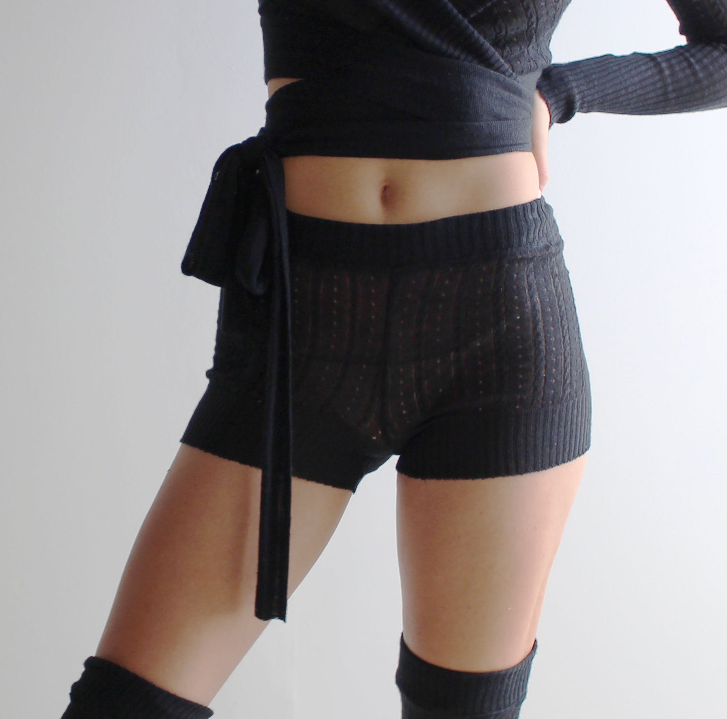 sheer silk and cashmere knit tap pant shorts in pointelle lace knit - Homeland Harvest