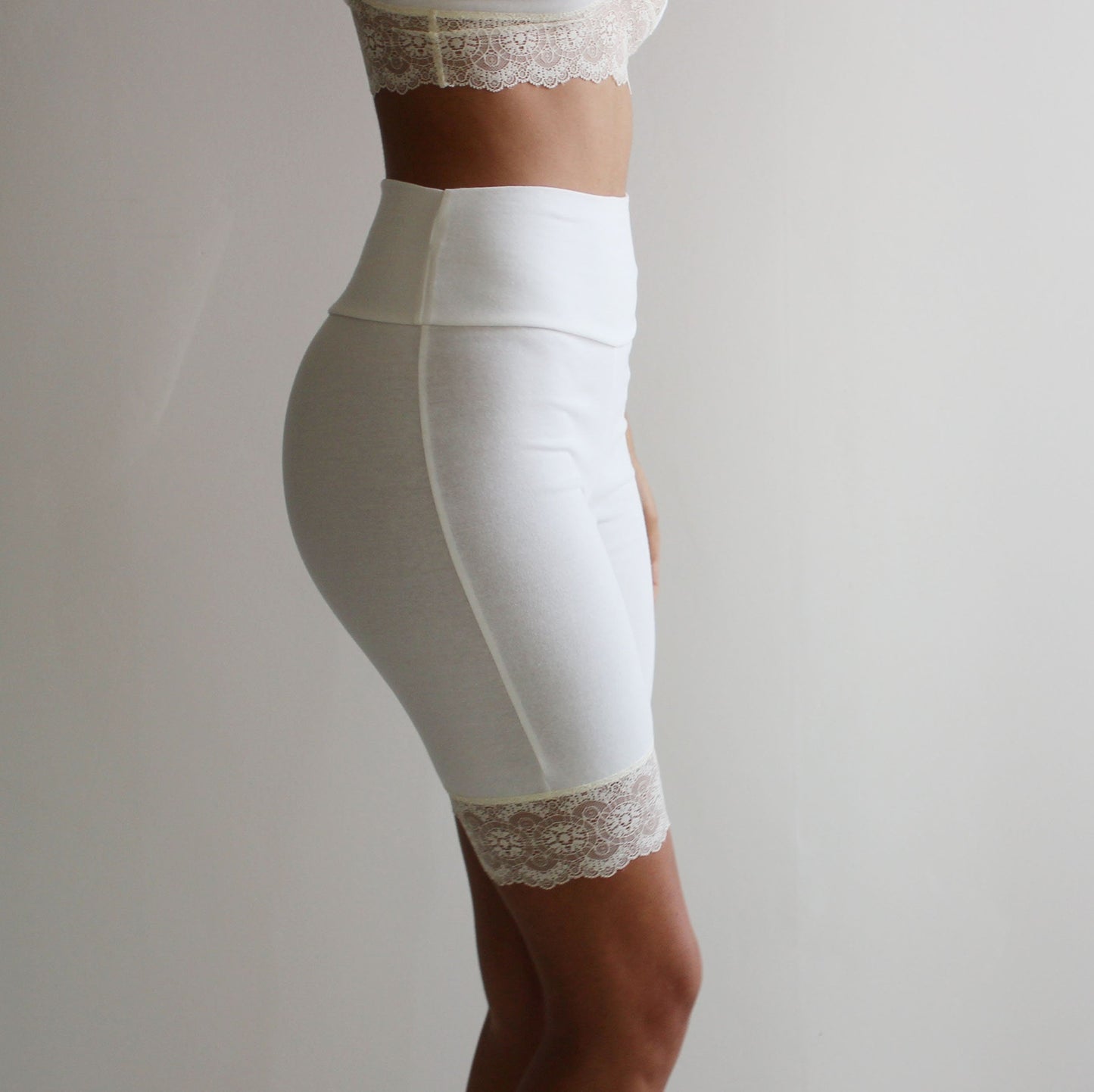 Organic Cotton Biker Shorts with Lace Trim - Homeland Harvest