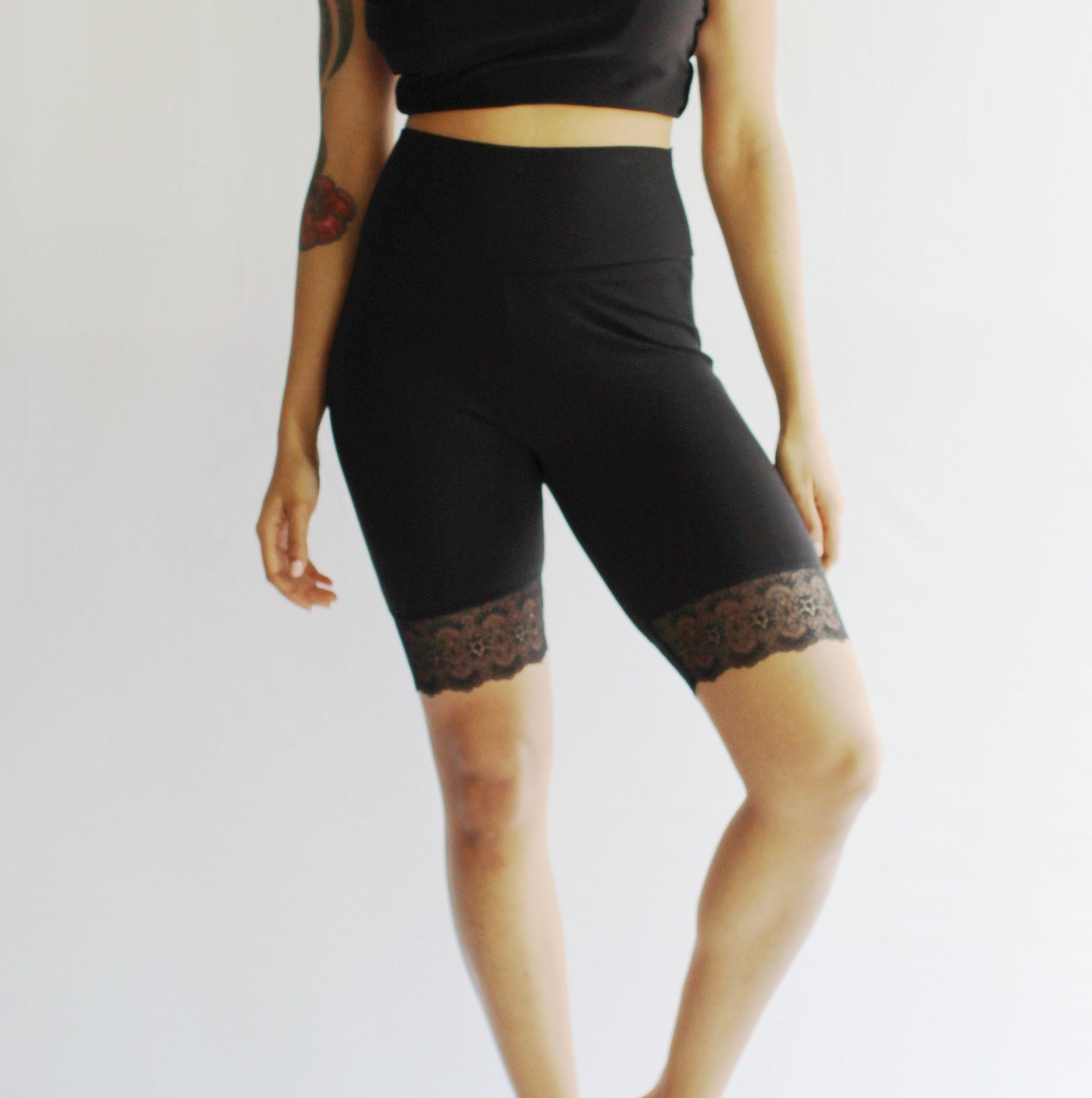 Organic Cotton Biker Shorts with Lace Trim - Homeland Harvest