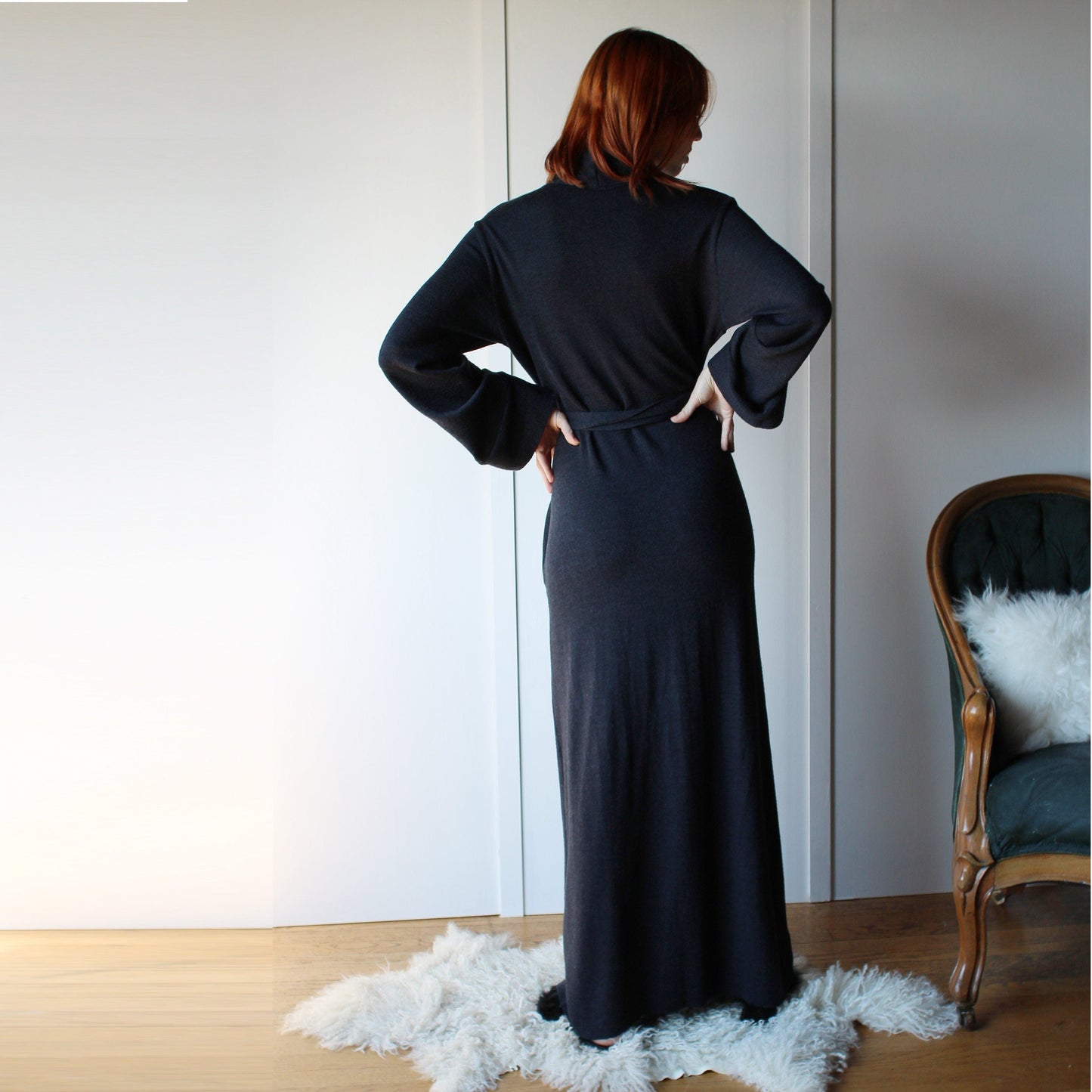 Long Wool Robe with Pockets - Homeland Harvest