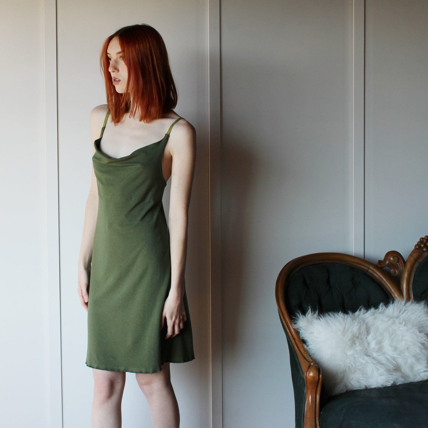 Tencel and Organic Cotton Nightgown with a draped Neckline - Homeland Harvest