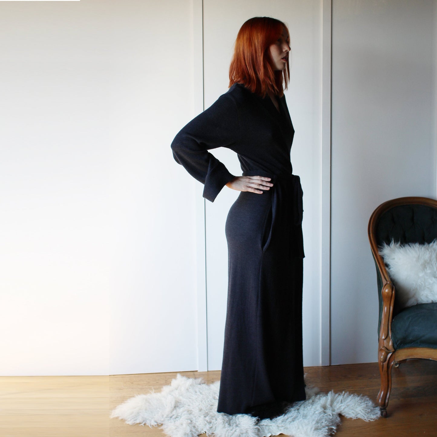 Long Wool Robe with Pockets - Homeland Harvest