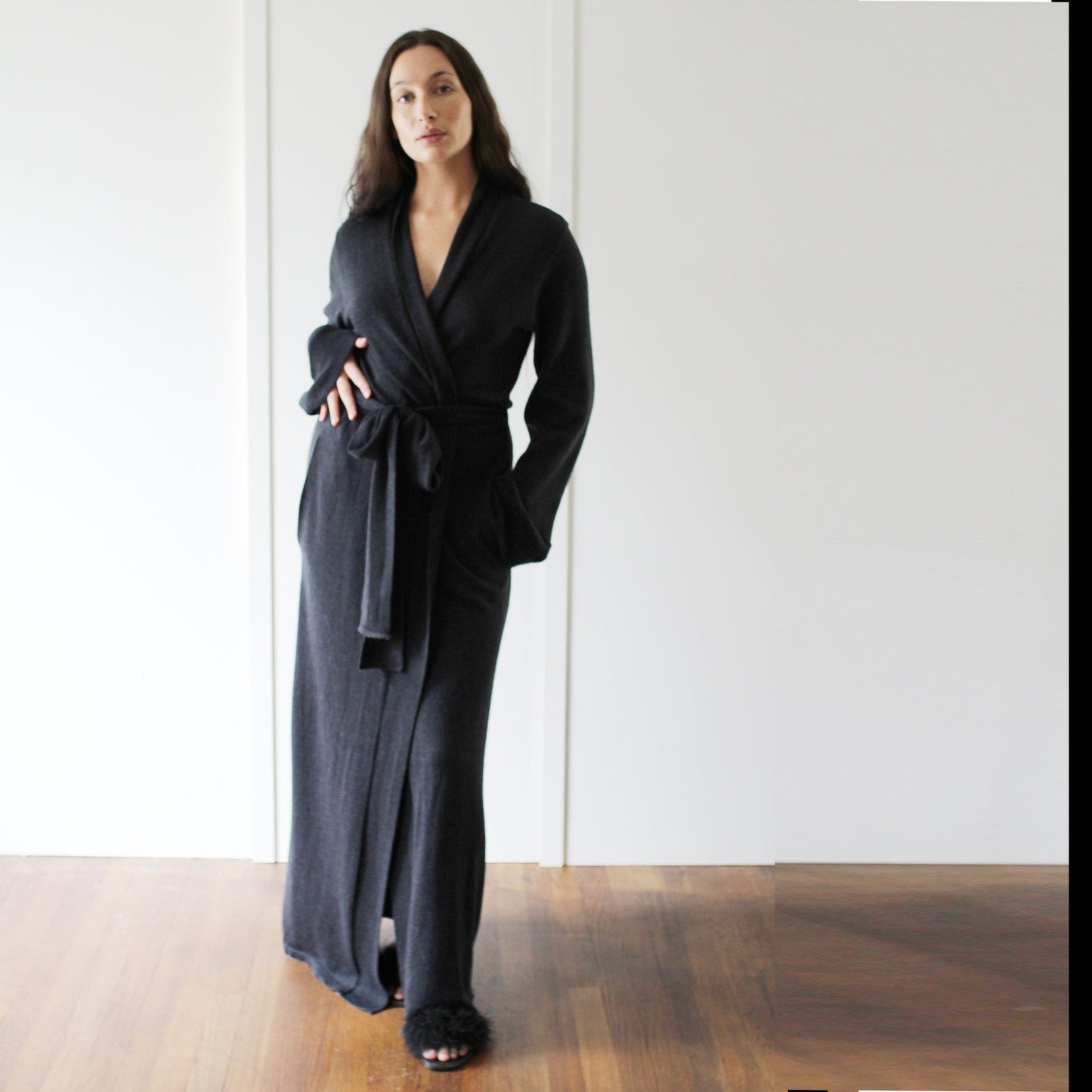 Long Wool Robe with Pockets - Homeland Harvest