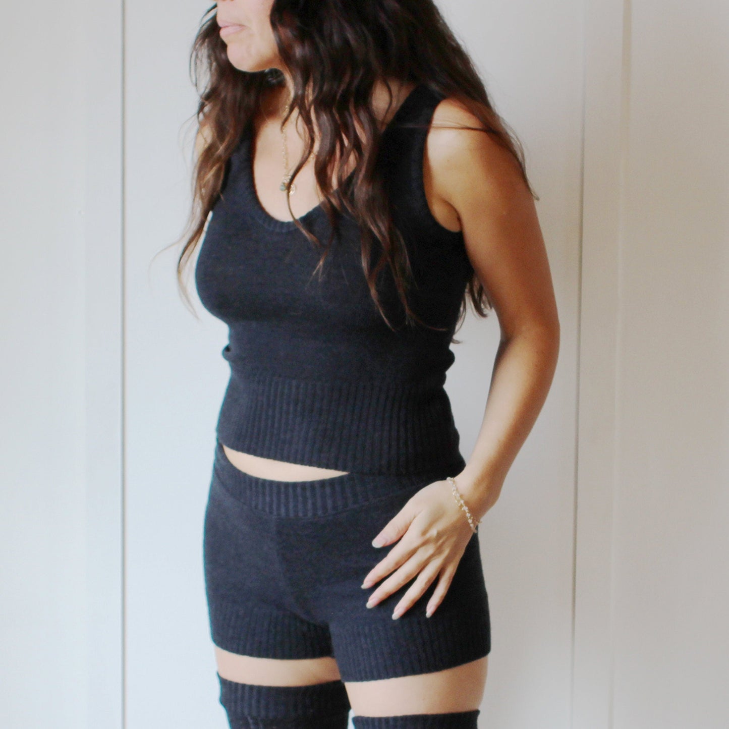 2 Piece Loungewear Set includes Merino Wool Tank Top and Sweater Knit Shorts - Homeland Harvest
