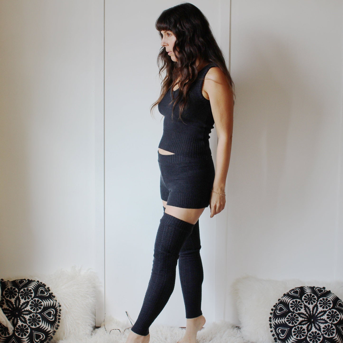 2 Piece Loungewear Set includes Merino Wool Tank Top and Sweater Knit Shorts - Homeland Harvest