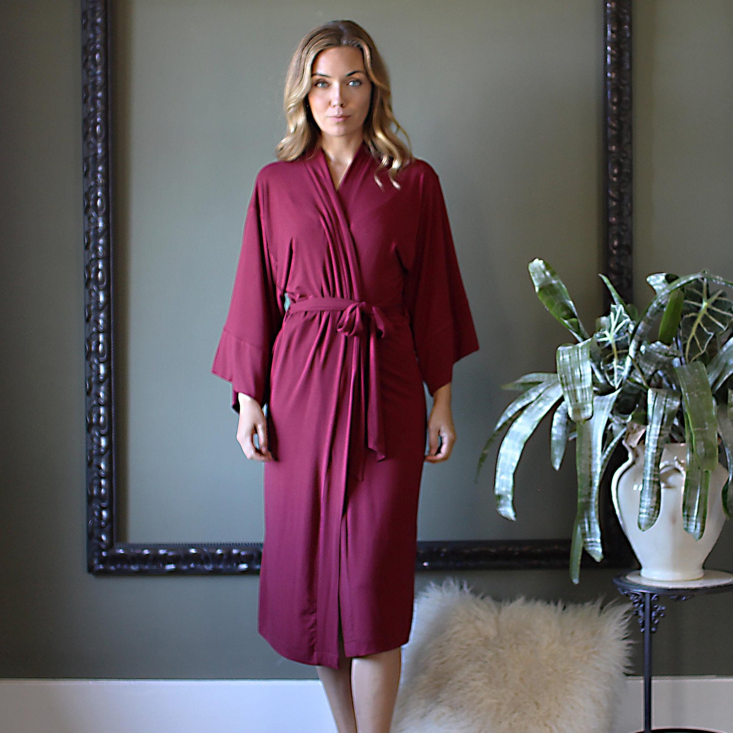 Womens Midi Length Kimono Robe - Homeland Harvest
