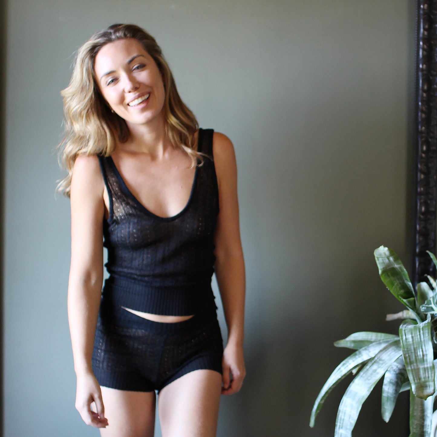 silk cashmere cropped tank top in lacy pointelle - Homeland Harvest