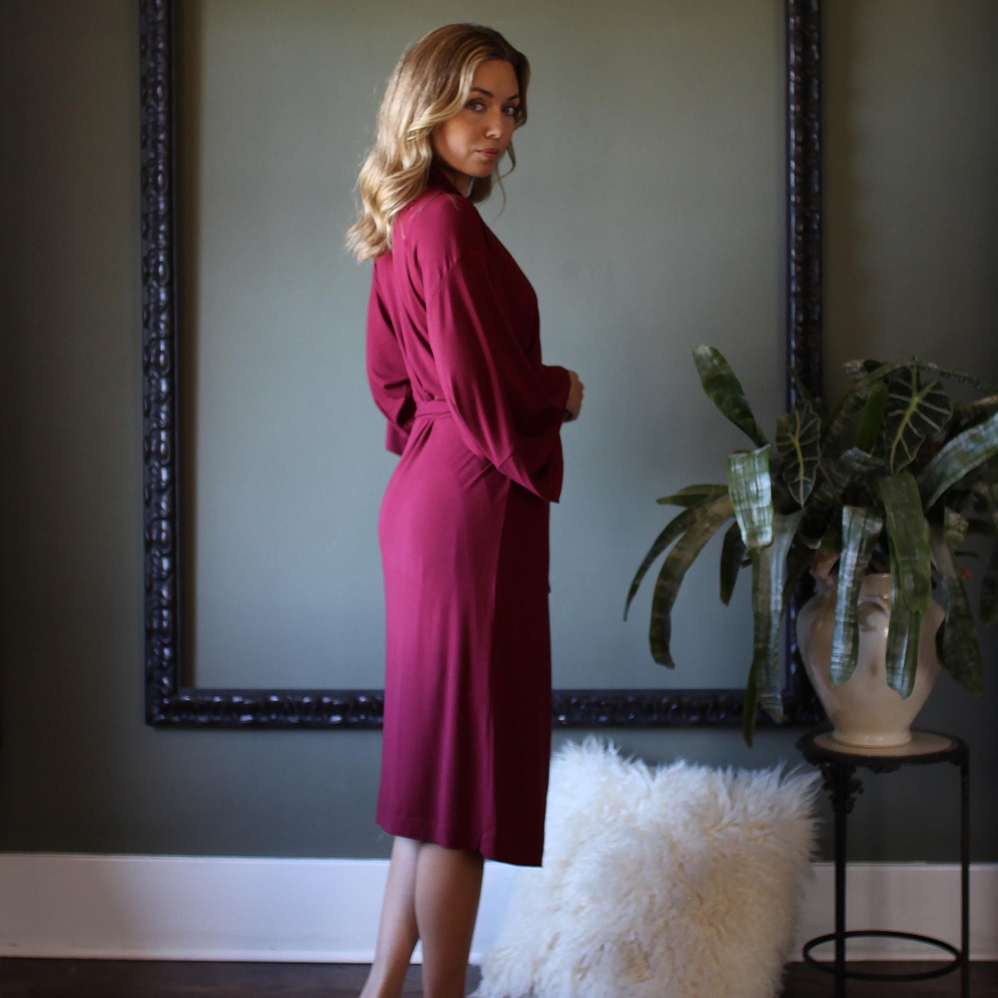 Womens Midi Length Kimono Robe - Homeland Harvest