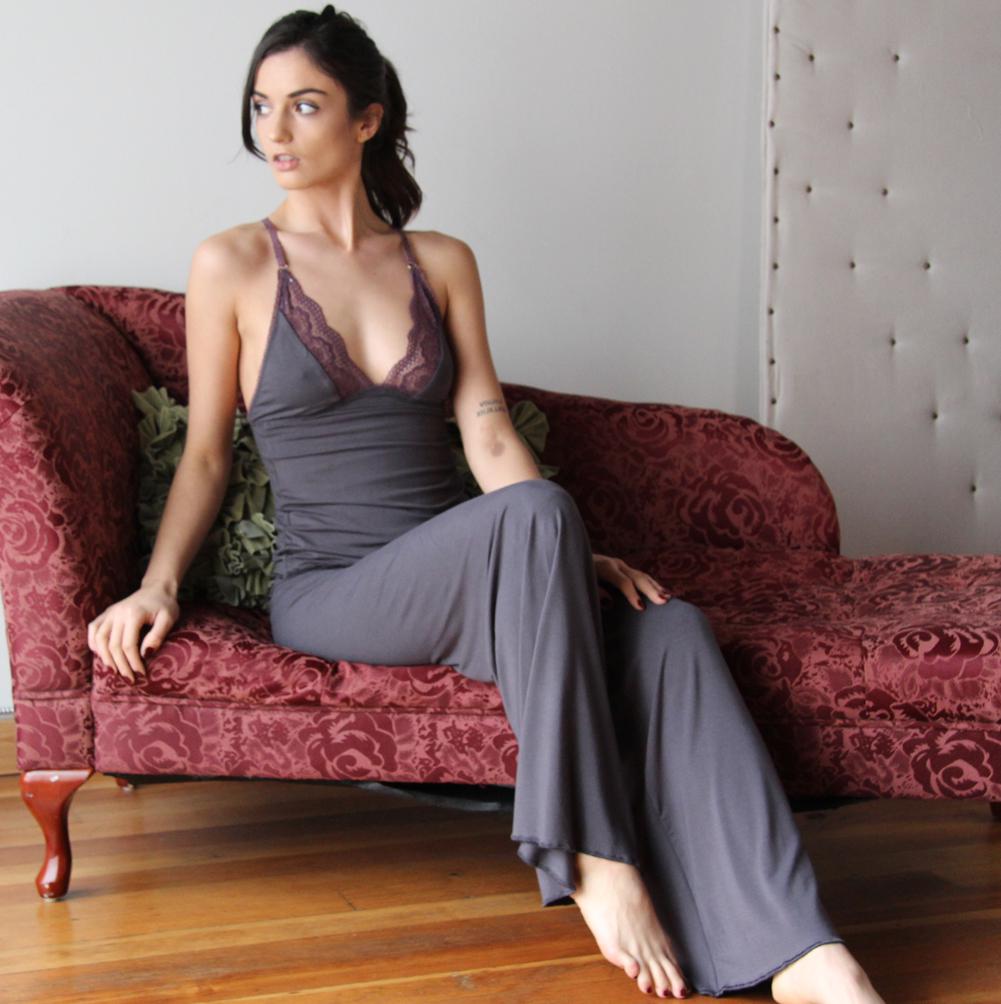 Pajama Set including Bamboo Pants and a lace trimmed Camisole - Homeland Harvest