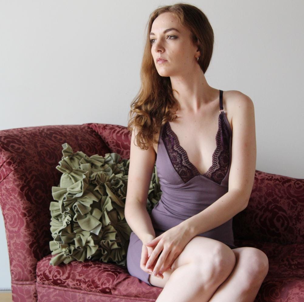 Nightgown in Soft Bamboo Jersey with Lace Trim - Homeland Harvest