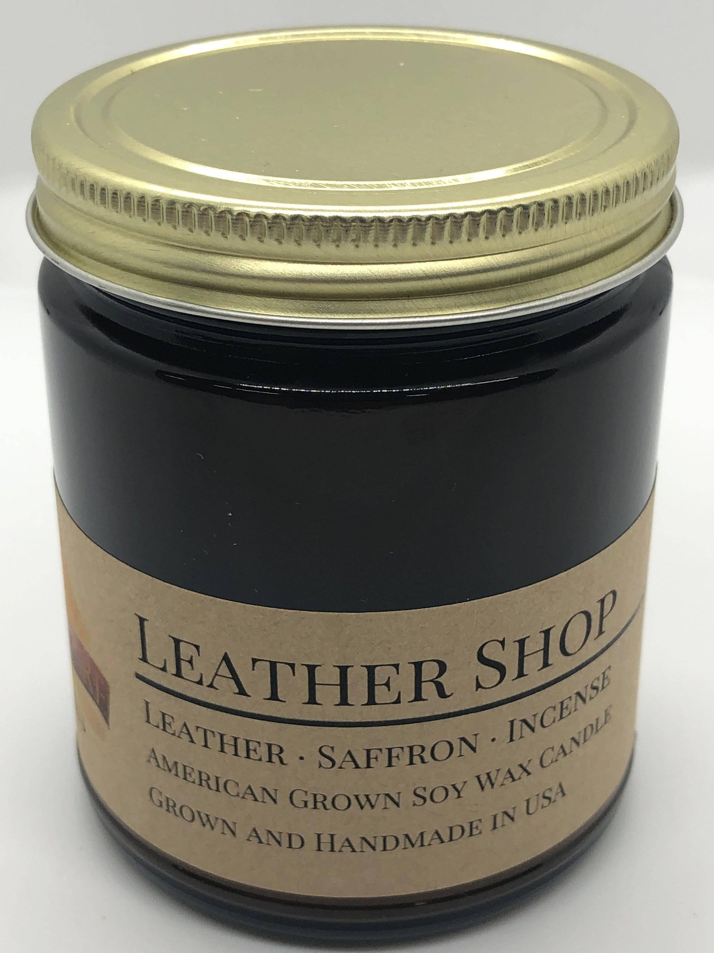 Leather Shop Soy Wax Candle | 9 oz Amber Apothecary Jar