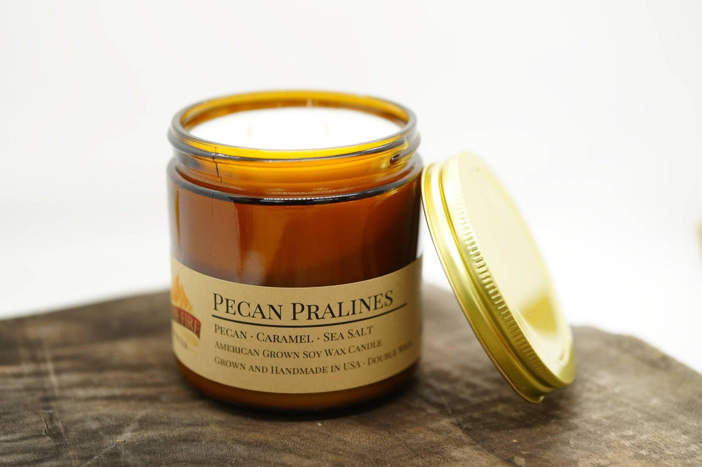 Pecan Pralines Soy Wax Candle | 16 oz Double Wick Amber Apothecary Jar