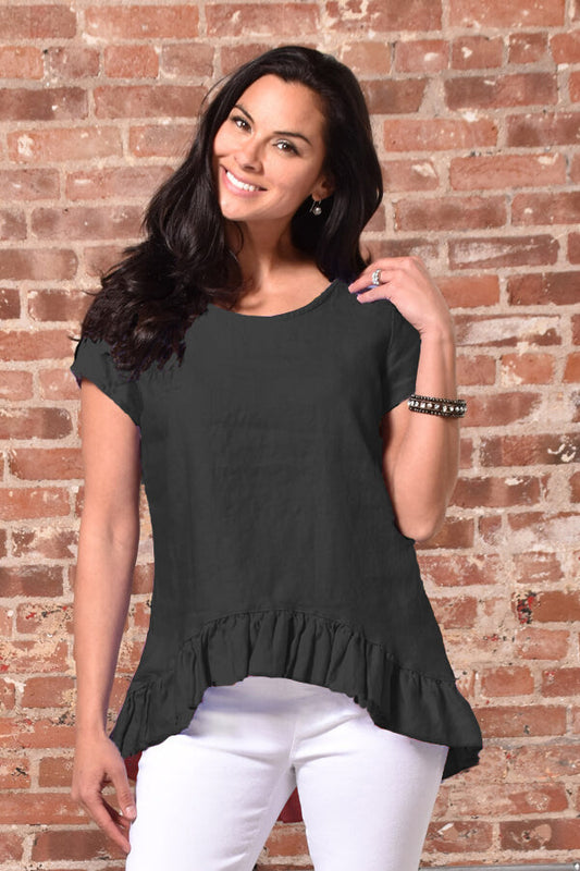 cap sleeve linen ruffle top - Homeland Harvest
