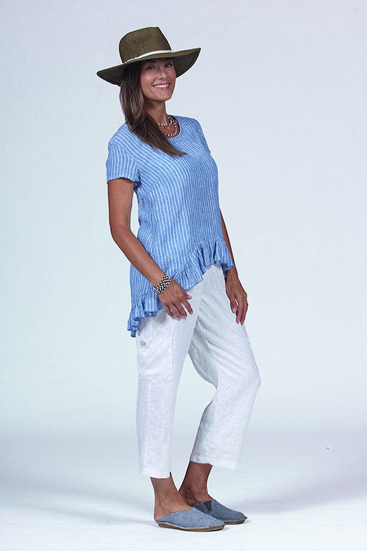 ruffle top in crinkle linen - Homeland Harvest