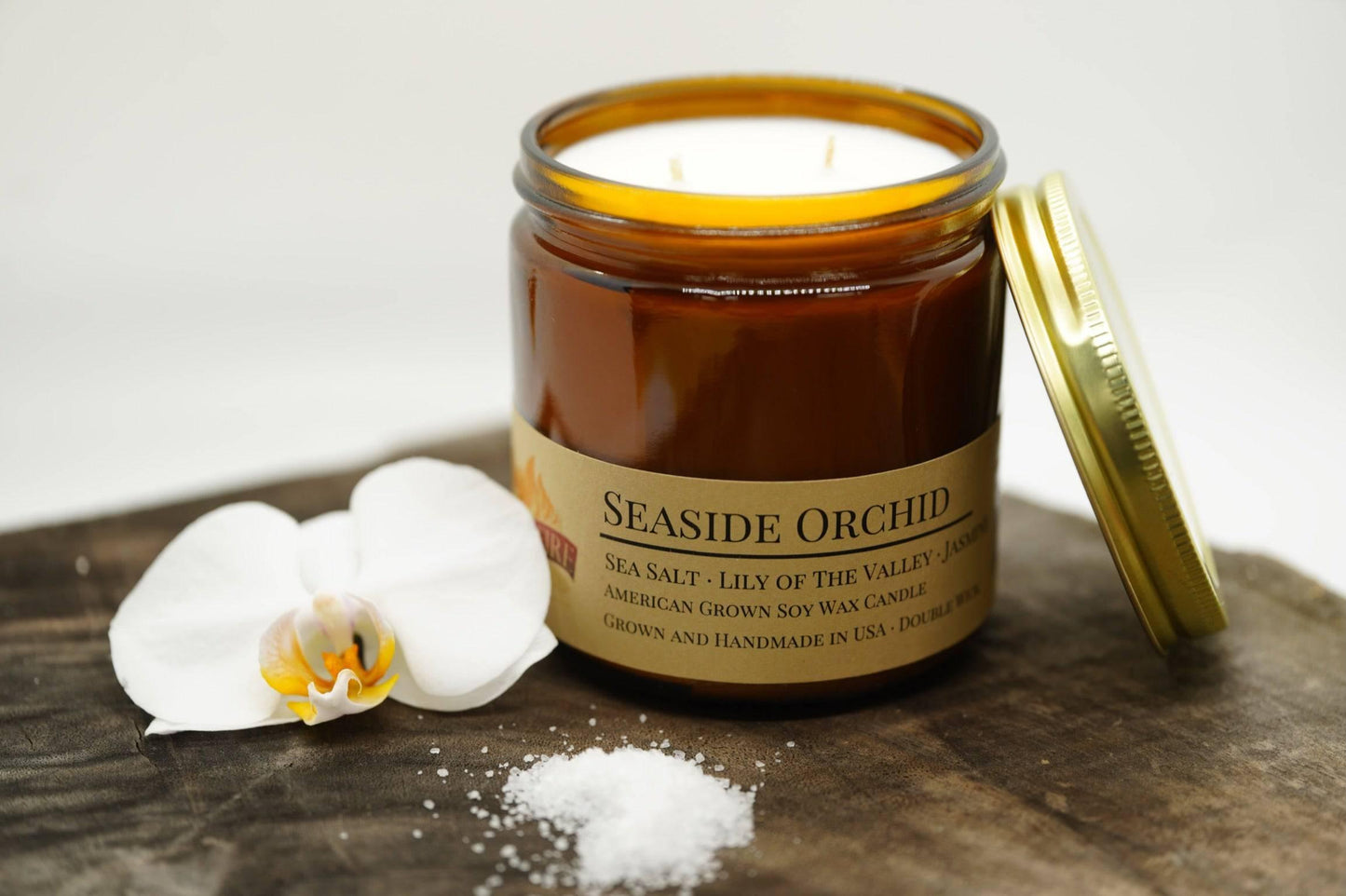 Seaside Orchid Soy Wax Candle | 16 oz Double Wick Amber Apothecary Jar