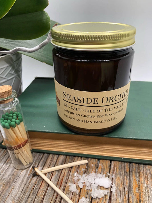 Seaside Orchid Soy Wax Candle | 9 oz Amber Apothecary Jar