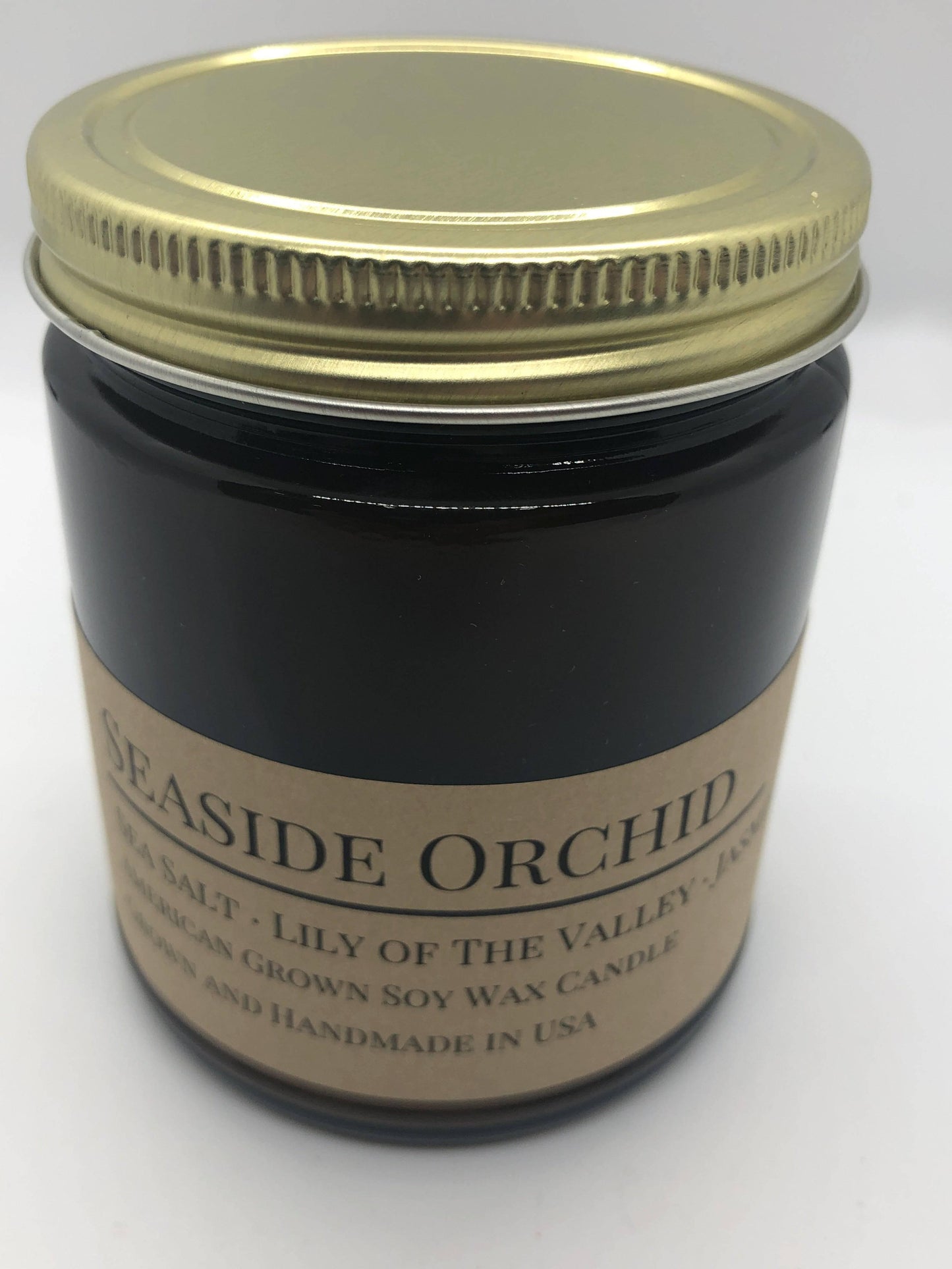 Seaside Orchid Soy Wax Candle | 9 oz Amber Apothecary Jar