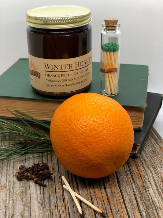 Winter Hearth Soy Wax Candle | 9 oz Amber Apothecary Jar