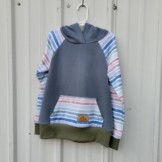 Kids Hoodie - Dusty Blue Stripe - Homeland Harvest