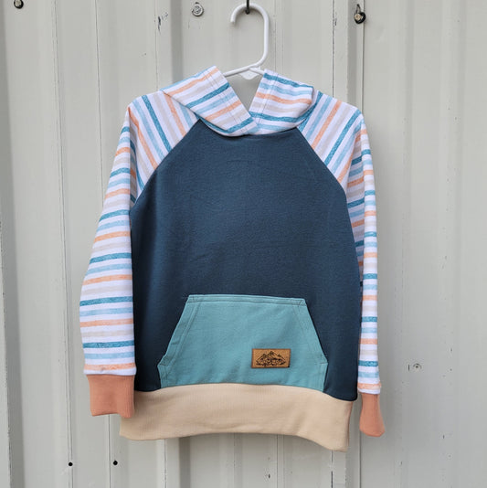 Kids Hoodie - Blue/Peach Stripe - Homeland Harvest