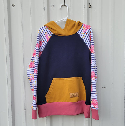 Kids Hoodie - Navy/Gold Stripe Floral - Homeland Harvest