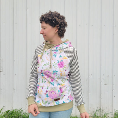 Women's Spring Floral Stripe Double Hoodie - Homeland Harvest
