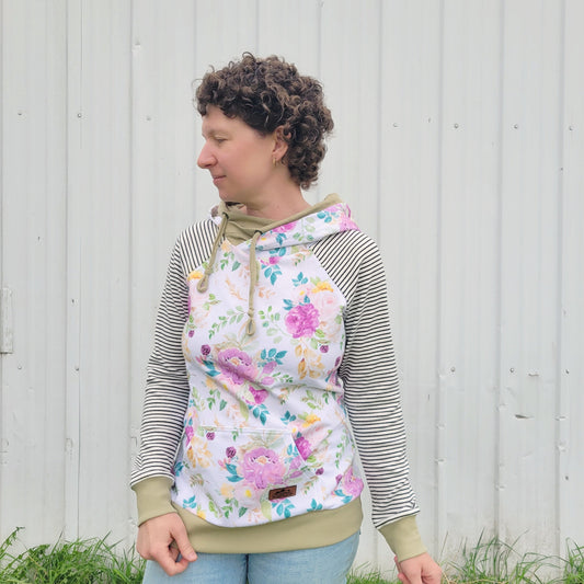 Women's Spring Floral Stripe Double Hoodie - Homeland Harvest