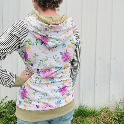 Women's Spring Floral Stripe Double Hoodie - Homeland Harvest