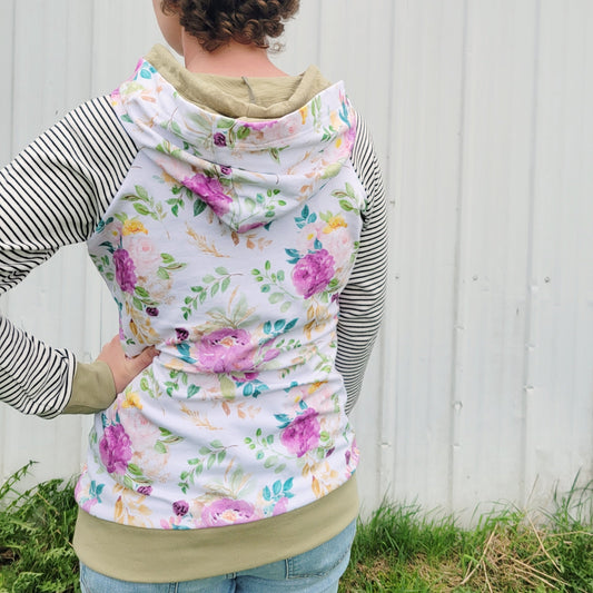 Women's Spring Floral Stripe Double Hoodie - Homeland Harvest