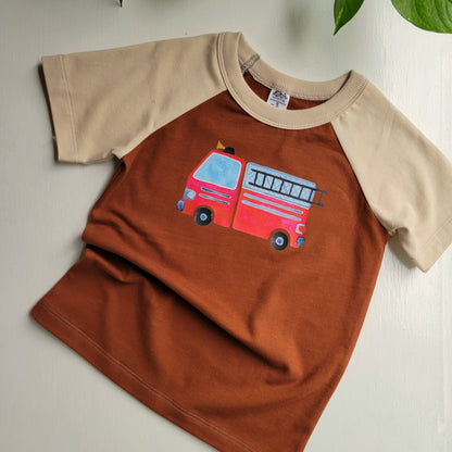 Kids Rust Brown Trucks Tshirt - Organic American made Cotton - Homeland Harvest